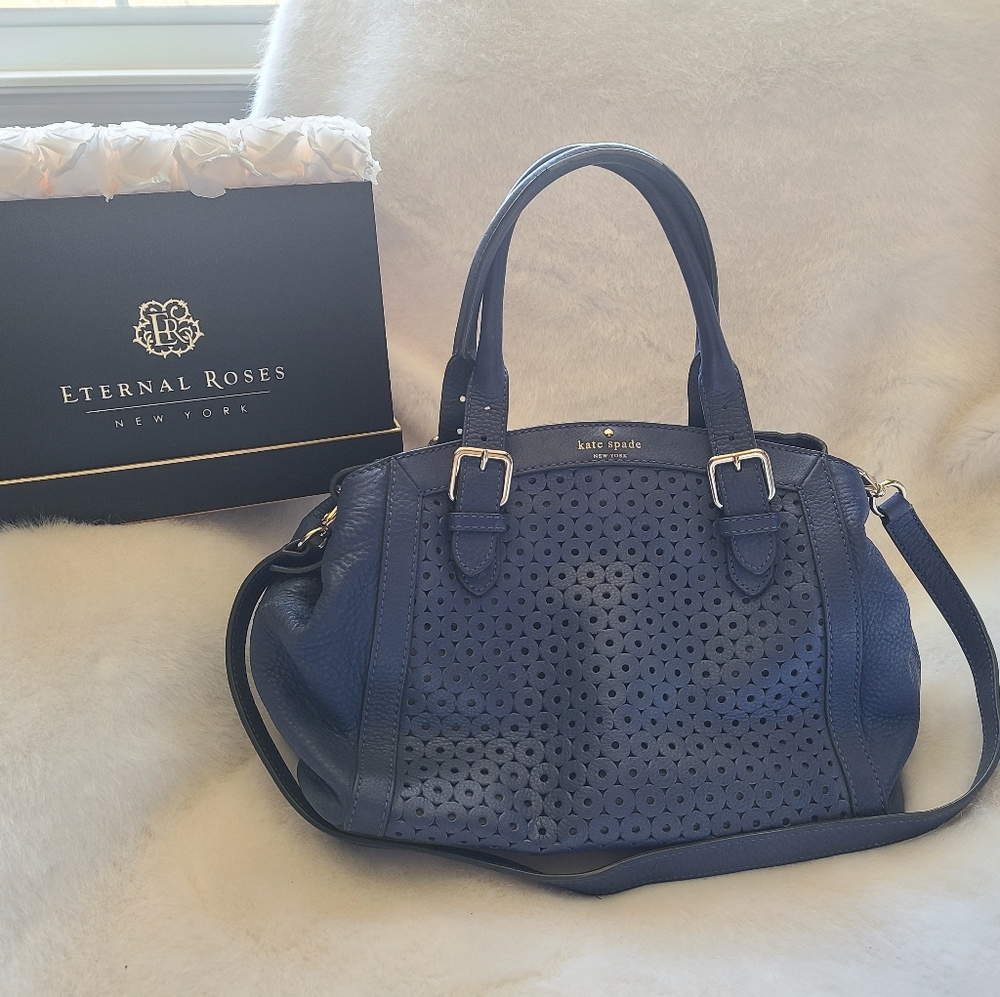 Kate spade New York cobalt blue perforated leather bag